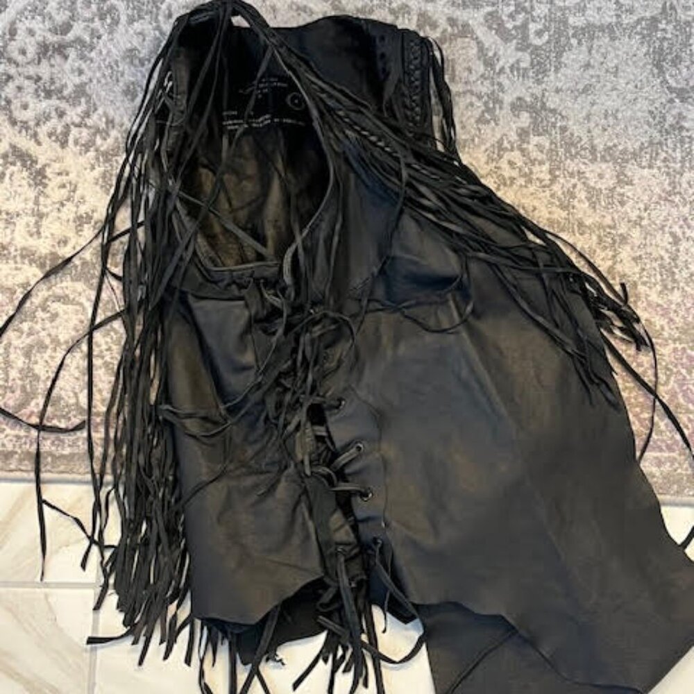 AllSaints Iconic Leather Rocker Fringed Gilet Vest - Picture 9 of 12